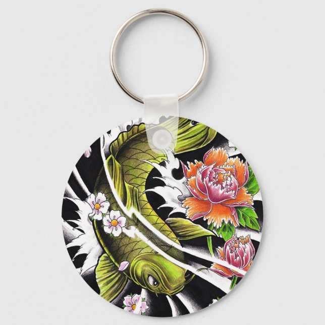 Porte-clés Cool oriental japonais noir encre de chance koi po (Recto)