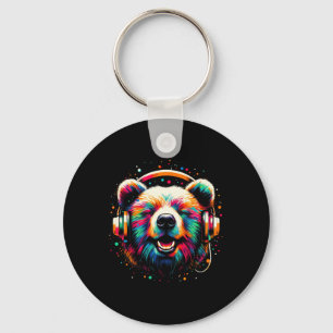 Porte-clés Cool Ours Casque Musique Art Noël Anniversaire
