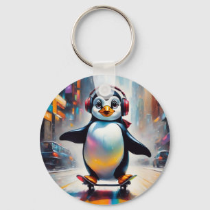 Porte-clés Cool Peinture d'Art numérique de pingouin