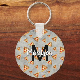 Porte-clés Cool pizza tranches vintage gris motif Monogramme