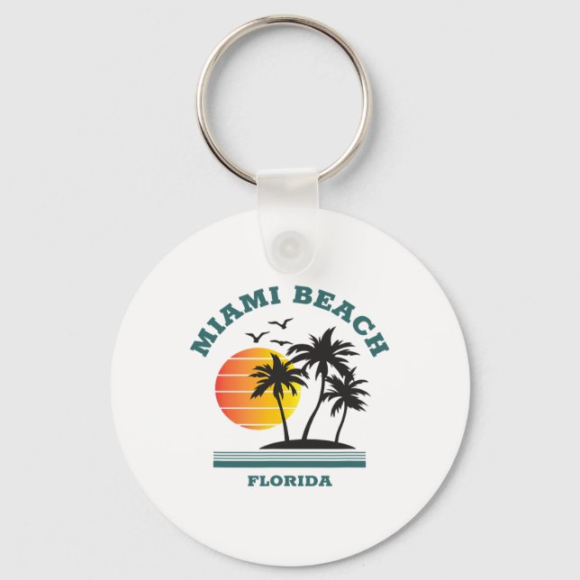 Porte-clés Cool rétro Miami Beach Mens Femmes Plages Floride (Recto)