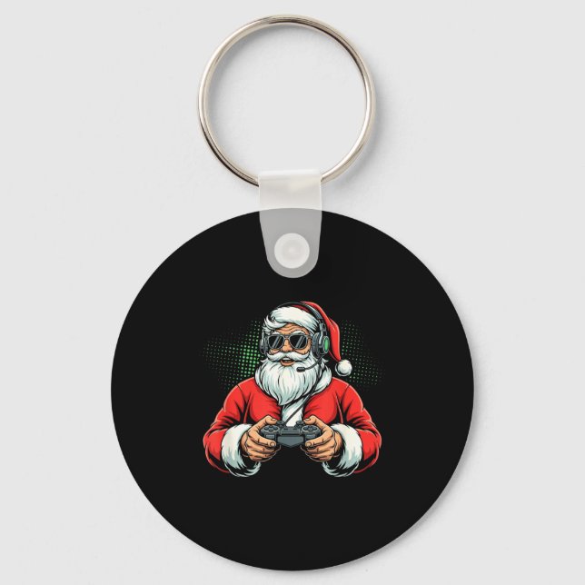 Porte-clés Cool Santa Playing Video Games Christmas Gamer Boy (Recto)