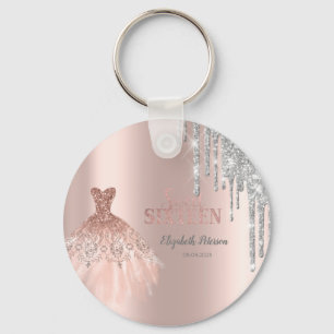 Porte-clés Cool Silver Glitter Drips,Dress Rose Gold