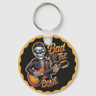 Porte-clés Cool Skeleton Bad to the Bone avec guitare