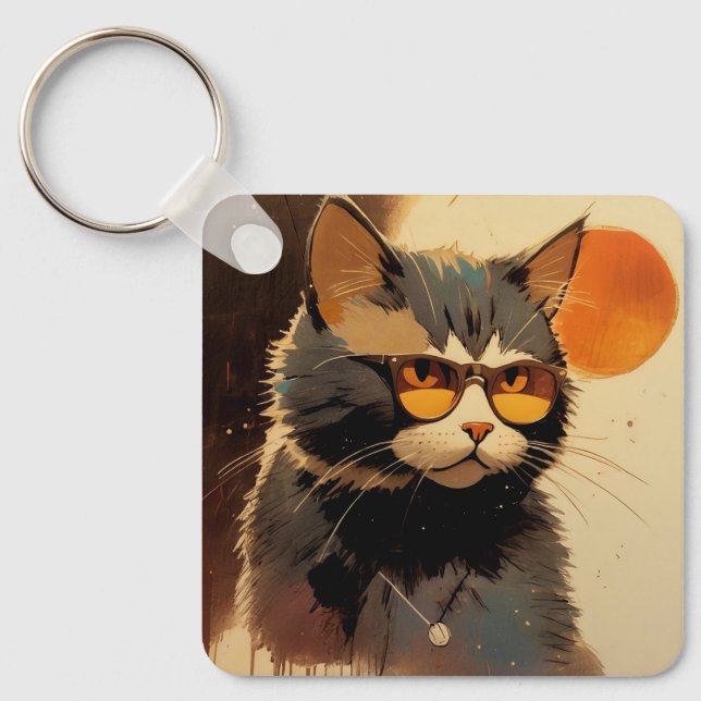 Porte-clés Cool Streetwear Graffiti Cat with Sunglasses  (Recto)