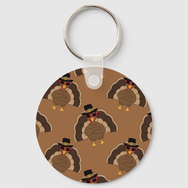 Porte-clés Cool Turkey Thanksgiving fun brown pattern (Recto)