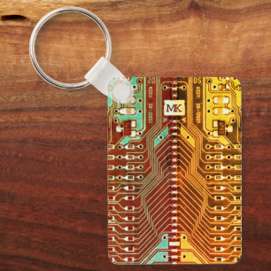 Porte-clés Cool Turquoise Jaune Unique Retro Steampunk Monogr