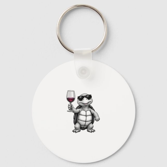 Porte-clés cool turtle drinking red wine art print_1 (1) (Recto)