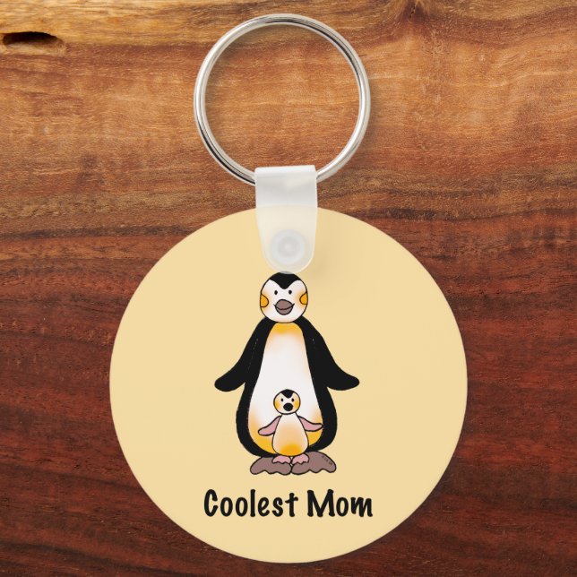 Porte-clés Coolest Mom Penguin Family Design (Recto)