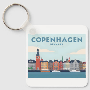 Porte-clés Copenhague Danemark Nyhavn Waterfront Pastel Trave