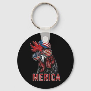 Porte-clés Coq d'Amérique drôle patriotique Usa Sungles chape