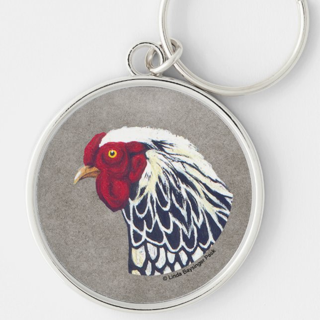 Porte-clés Coq de Wyandotte lacé par argent (Devant)