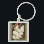 Porte-clés Coq & Hen à l'extérieur Hen House avec frontière b<br><div class="desc">Un imprimé d'art rustique présentant un coq vigoureux et une poule dans une maison de poules. La bordure foncée ecru est motif est constituée d'éléments en spirale. Ce tirage serait un grand ajout à une décoration de maison de campagne rurale.</div>