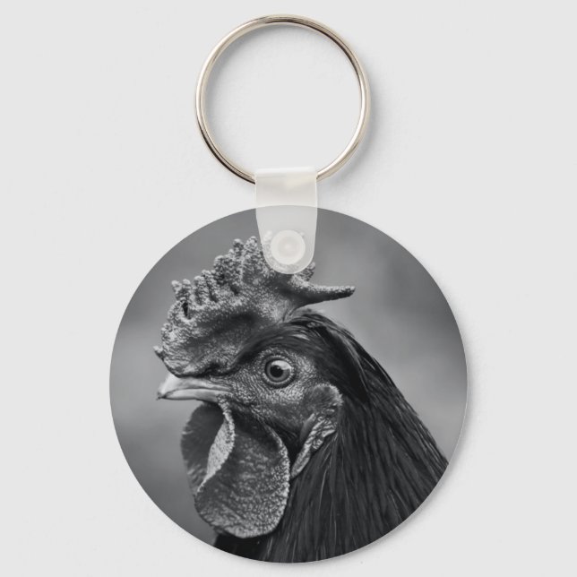 Porte-clés Coq noir et blanc (Recto)