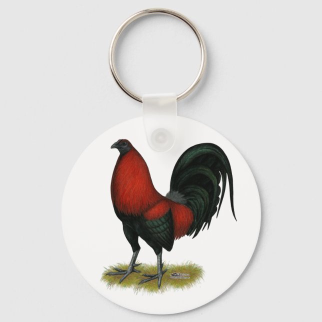 Porte-clés Coq Rouge Noir BB Américain (Recto)