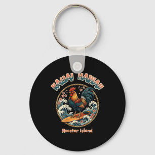 Porte-clés Coq Surfeur Poulet Surf Kauai Hawaïen Surf