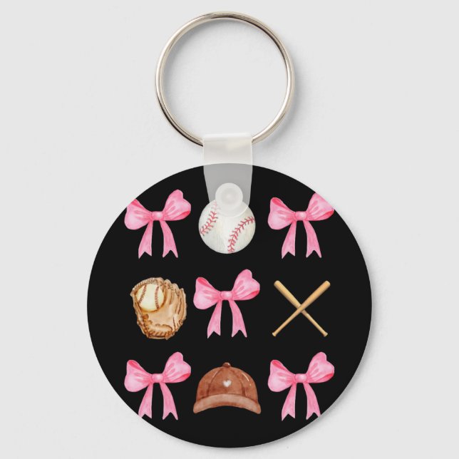 Porte-clés Coquette Bow Baseball Mama Baseball Maman Mères Da (Recto)