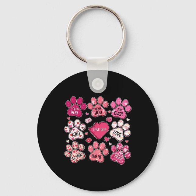 Porte-clés Coquette Bow Chien Empreinte de patte Coeur Valent (Recto)