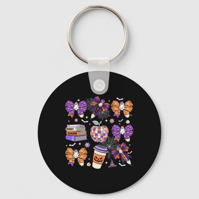 Porte-clés Coquette Bow Ghost Cute Halloween Enseignantes Fem (Recto)