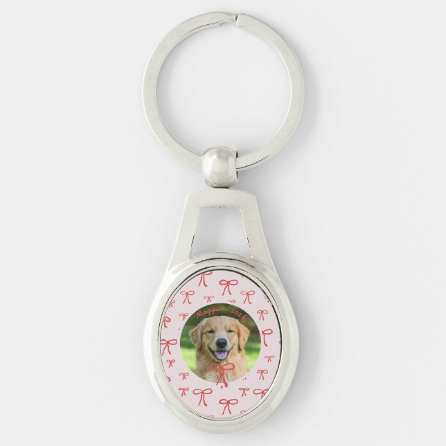 Porte-clés Coquette Bow Personalized Pet Photo Keychain (Devant)