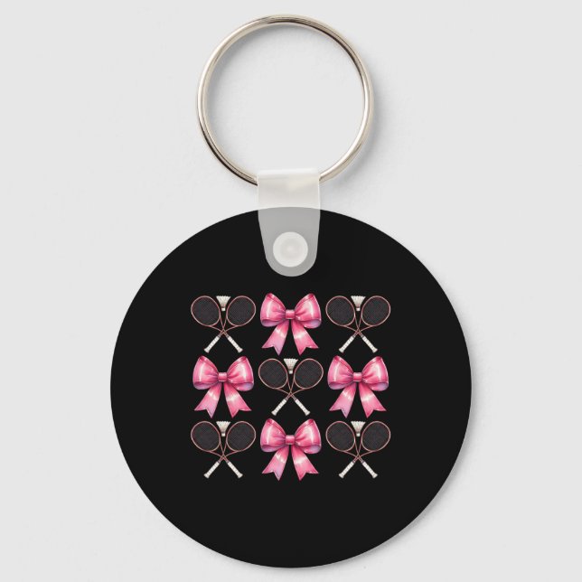 Porte-clés Coquette Bow Volant de badminton Raquette rose Rub (Recto)