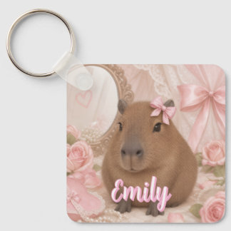 Porte-clés coquette capybara noeud rose