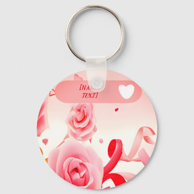 Porte-clés Coquette personnalisée roses, coeur et rubans mign (Recto)