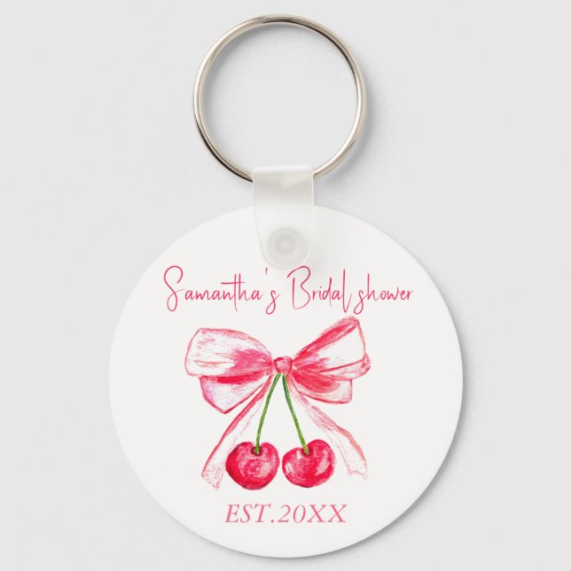 Porte-clés Coquette Rose Ruban Cerise Mariage  (Recto)