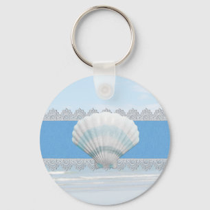 Porte-clés Coquillage et dentelle bleus mous