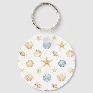 Porte-clés Coquillages et étoiles de mer à l'aquarelle motif