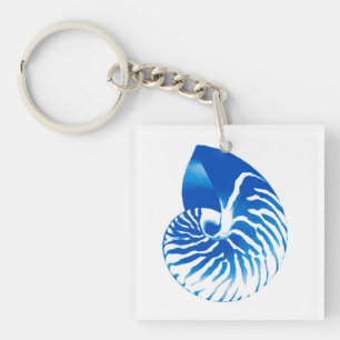 Porte-clés Coquille de Nautilus - bleu et blanc de cobalt