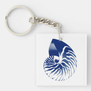 Porte-clés Coquille de Nautilus - bleu marine et blanc