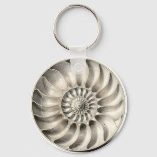 Porte-clés Coquille de Nautilus Métallique Spirale Géométriqu