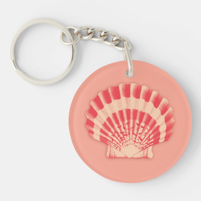 Porte-clés Coquille marine - corail et pêche (Devant)