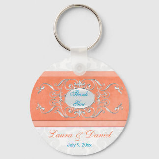 Porte-clés Corail, Aqua et Grey Mariage damassé Favoriser