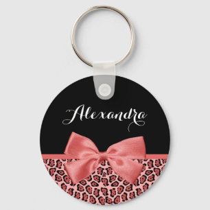 Porte-clés Corail et Jaguar noir Imprimer Cute Bow avec nom