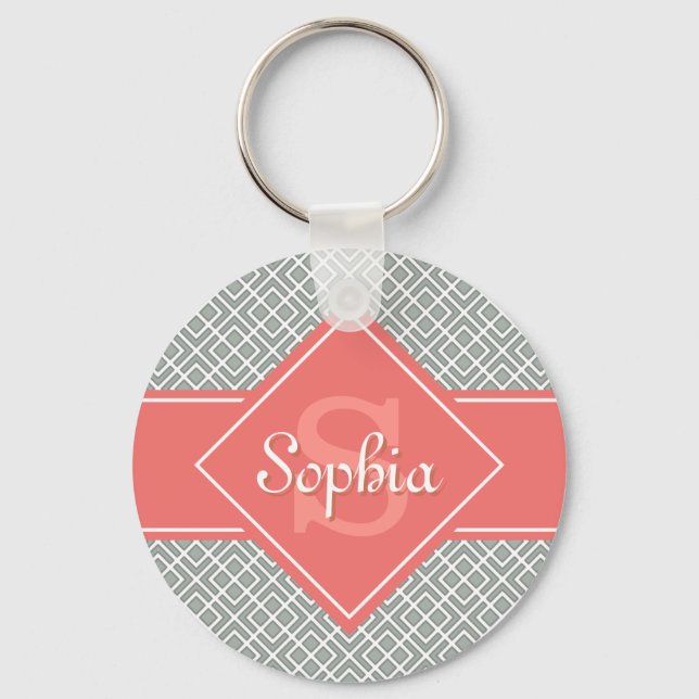 Porte-clés Corail monogramme et Motif de diamant gris (Recto)