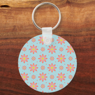 Porte-clés Corail rose et poudres bleu délicat marguerite fle