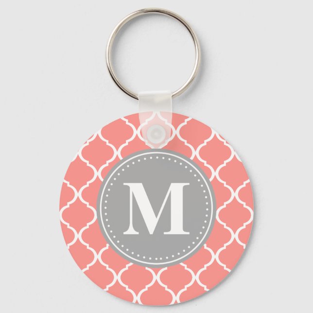 Porte-clés Corail rose latex marocain Gris Monogramme (Recto)