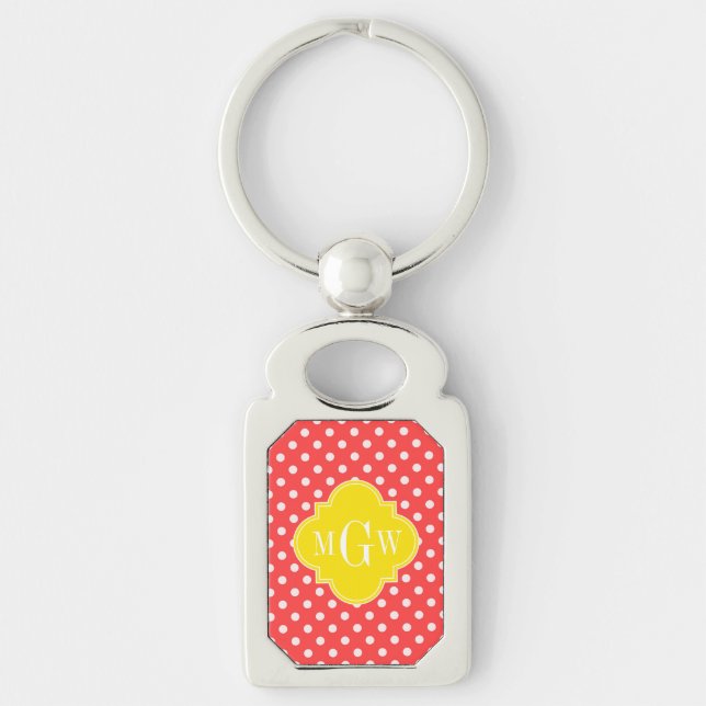 Porte-clés Coral What Pois Quatrefoil Jaune 3 Monogramme (Devant)