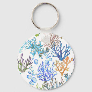Porte-clés Coraux dessinés à la main : motif sous-marin.