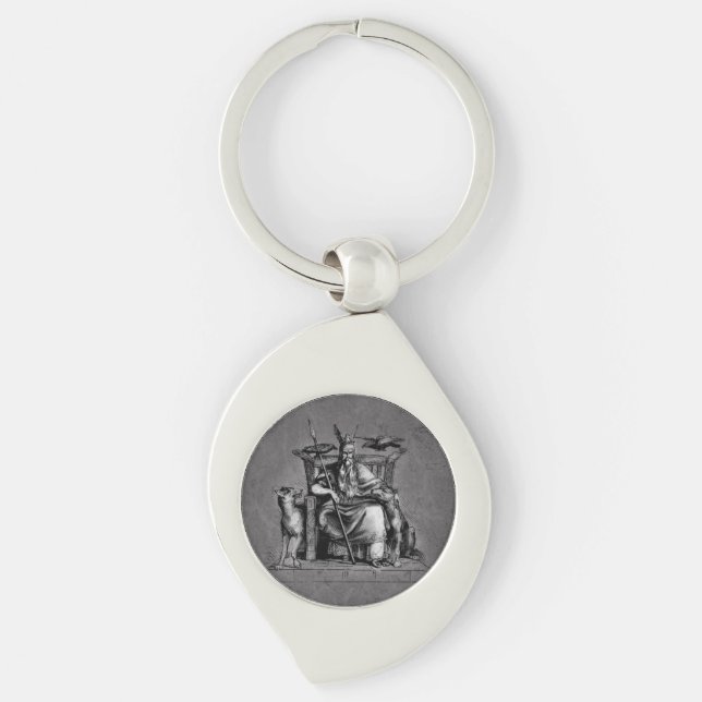Porte-clés Corbeaux d'Odin sur son trône de pierre mythologie (Devant)