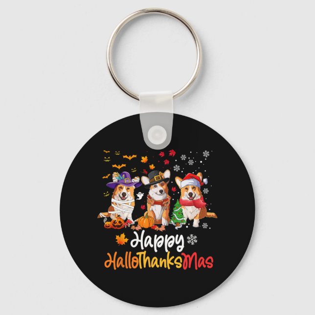 Porte-clés Corgi Chien Halloween Noël Joyeux Hallothanksmas (Recto)