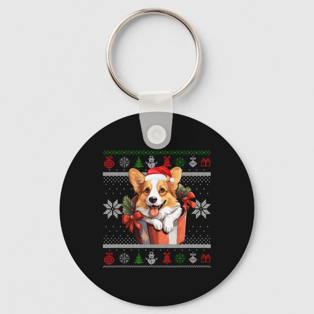 Porte-clés Corgi Chien Noël Douille moche Famille Corresponda (Recto)
