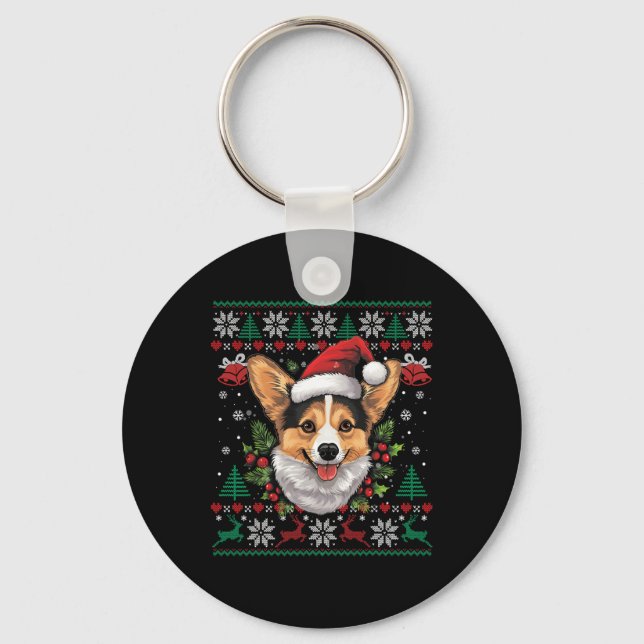 Porte-clés Corgi Christmas Père Noël Ugly Sweater Amoureux de (Recto)