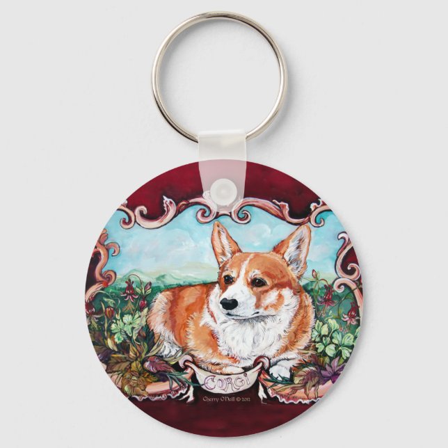 Porte-clés Corgi dans le jardin ! (Recto)