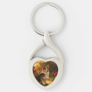 Porte-clés Corgi dans les Roses I