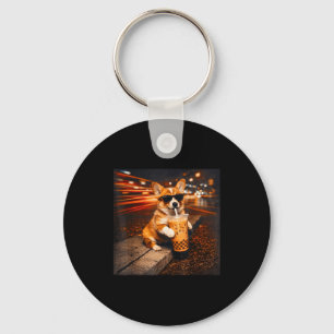 Porte-clés Corgi drôle buvant un café glacé mème de chien mig