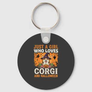 Porte-clés Corgi Halloween Sorcière Fille Horreur Vintage