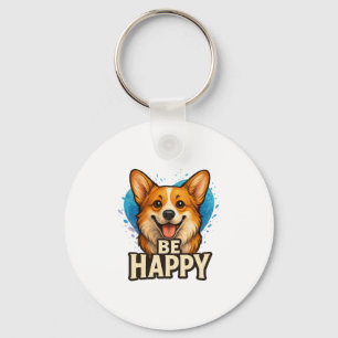 Porte-clés Corgi heureux avec cœur coloré - Conception pour a